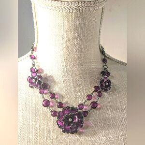 Stunning Necklace/Choker - Dk Amethyst Color Stones - Gunmetal Chain